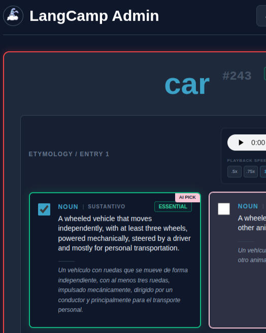 LangCamp app interface